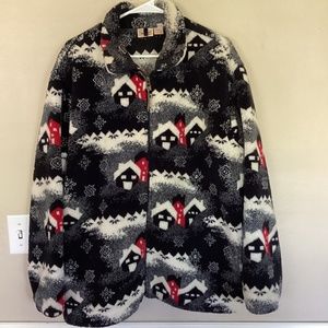 Woolrich Full Zip Holiday Home Print Thick Pile Fleece Village Womens Large L